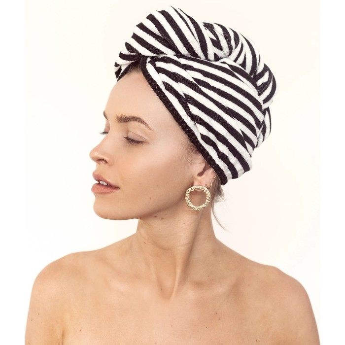 Louvelle RIVA Hair Towel Wrap in Monochrome Stripe