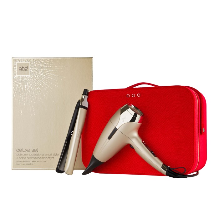 ghd platinum+ and helios deluxe gift set in champagne gold