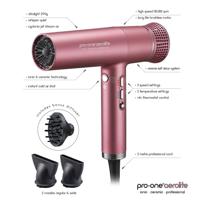 Pro-one Aerolite Hairdryer in Blush