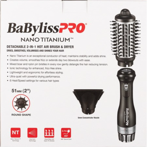 Babyliss Pro Nano Titanium Detachable 2 In 1 Hot Air Brush and Dryer