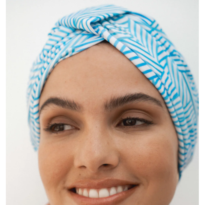 Louvelle Amelie Shower Cap in Aqua Stripe