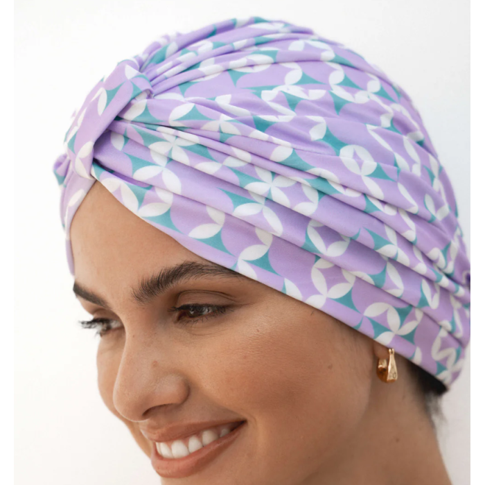 Louvelle Amelie Shower Cap in Lavender Geo