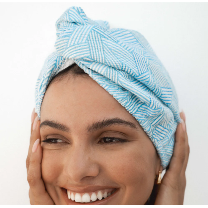 Louvelle RIVA Hair Towel Wrap - Aqua Stripe