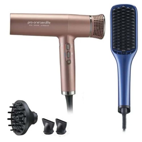 Aerolite Hairdryer in Gold & Hot Brush Duo