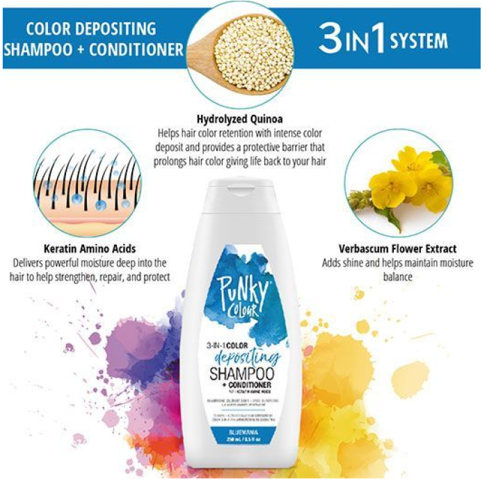 Punky Colour 3-in-1 Color-Depositing Shampoo + Conditioner - Bluemania