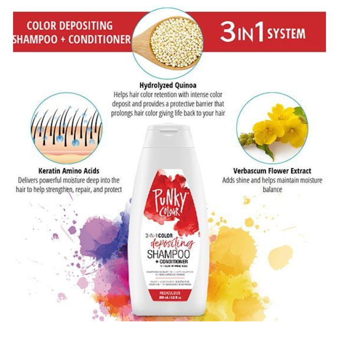 Punky Colour 3-in-1 Color-Depositing Shampoo + Conditioner - Redilicious